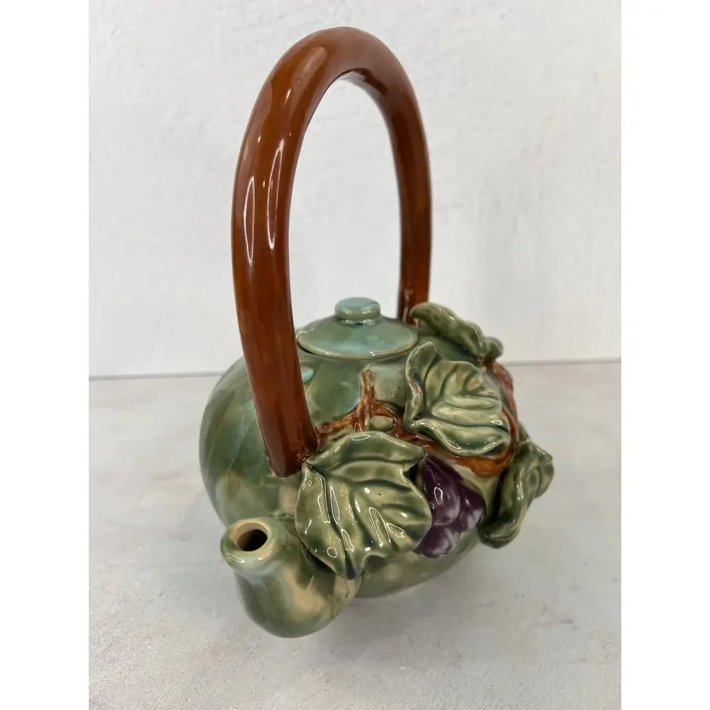 Vintage Ceramic Grape & Grape Vine Tea Pot/ 9‎ inches long & 8 inches wide.